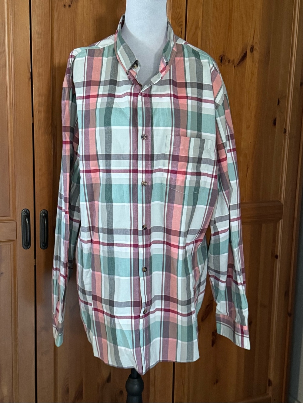 Old Navy Teal, Pink & White Plaid Button-Down Shirt